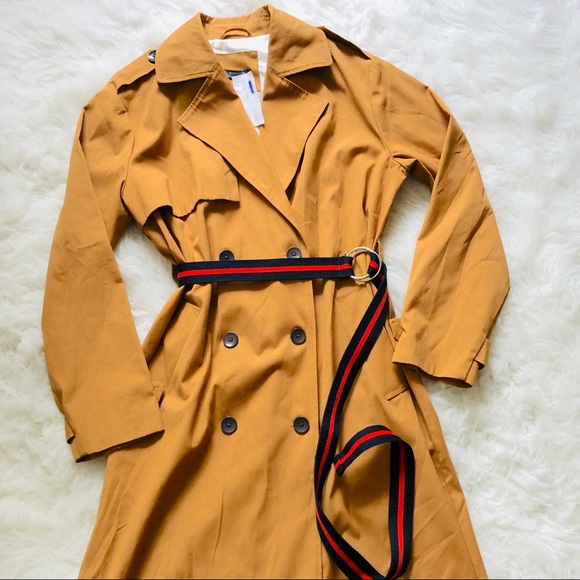 Madison Tan Navy Red Trench With Belt Coat Sz M - Picture 4 of 16